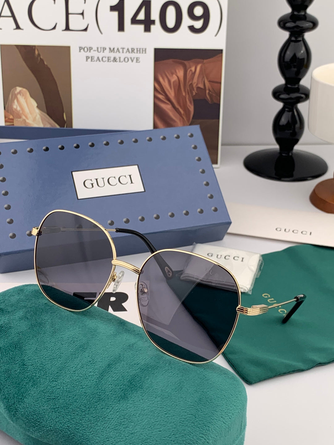 Gucci G35810 Polarized Acetate Round Gold Lens Sunglasses for Men & Women