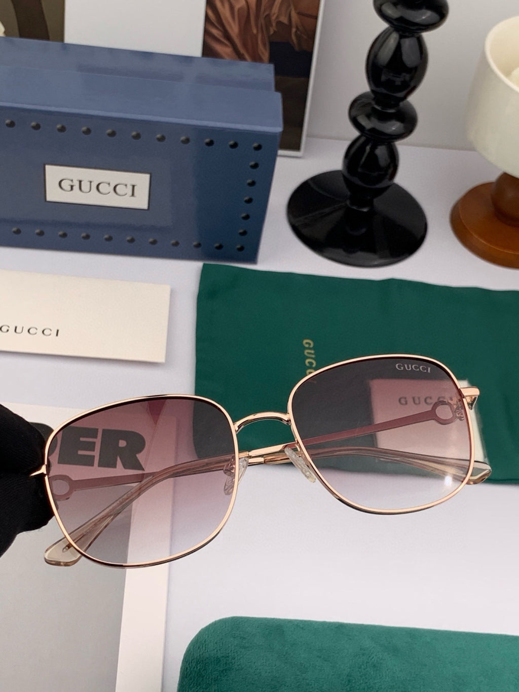 Gucci G35811 Metal Square Red Lens Sunglasses for Men & Women - detail image 2
