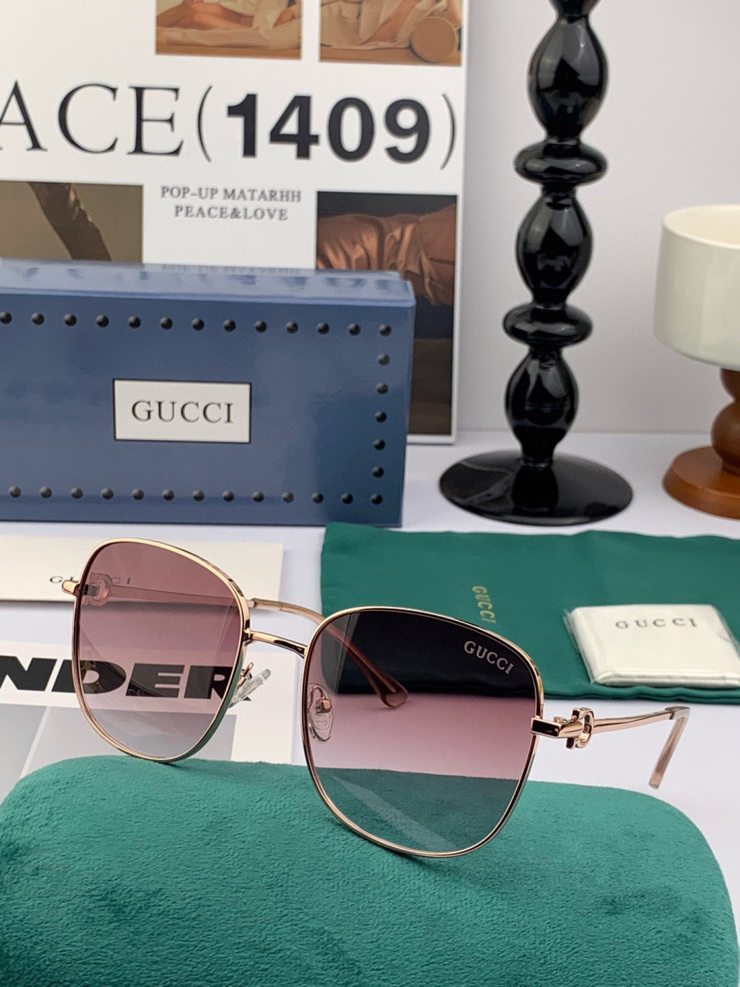 Gucci G35811 Metal Square Red Lens Sunglasses for Men & Women - detail image 5