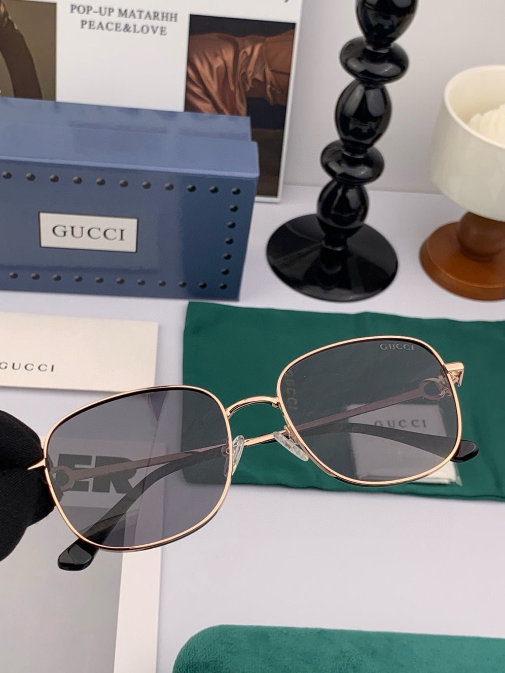 Gucci G35811 Metal Square Red Lens Sunglasses for Men & Women - detail image 3