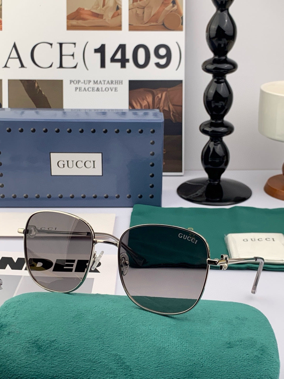 Gucci G35811 Metal Square Red Lens Sunglasses for Men & Women - detail image 6