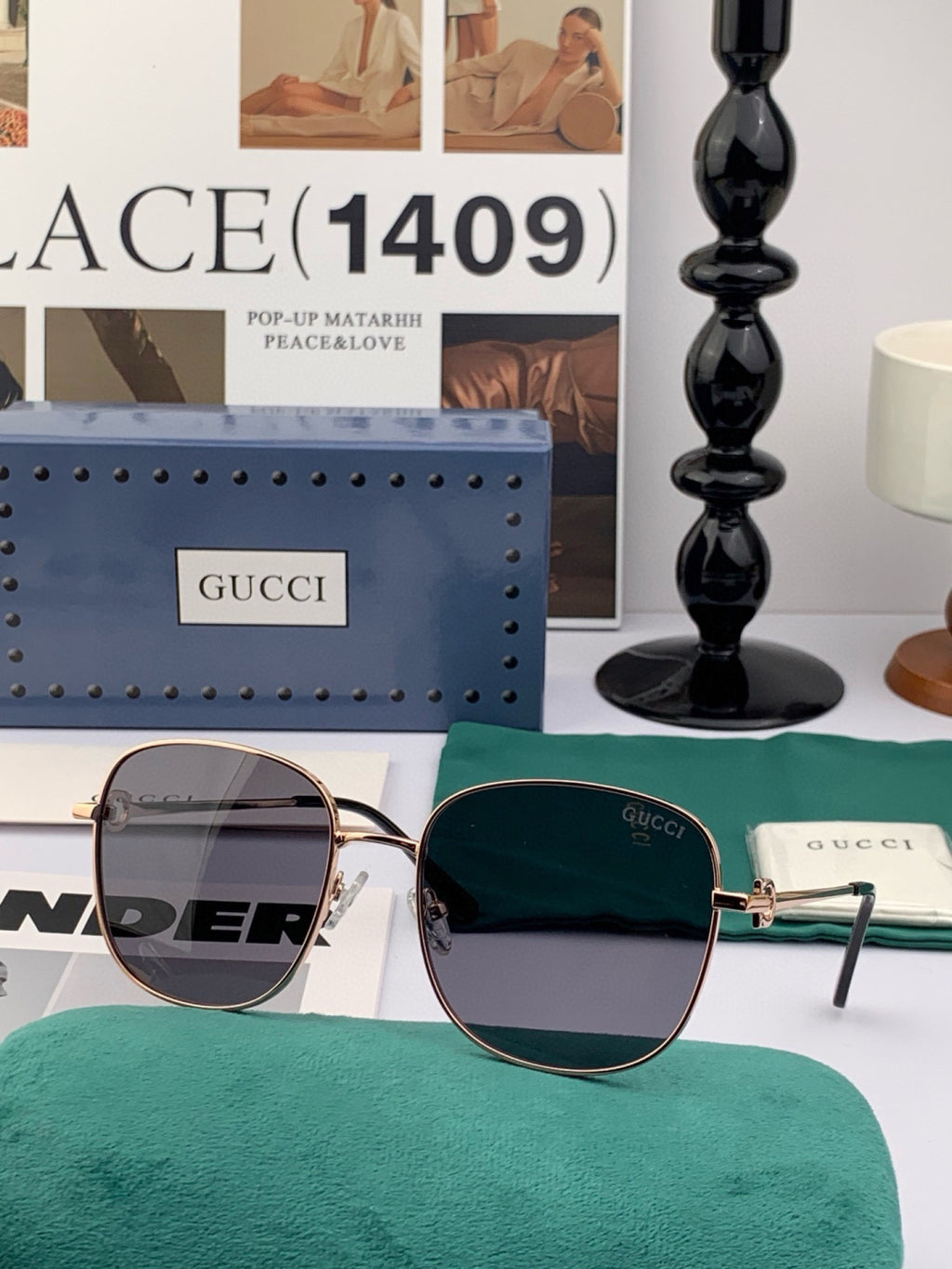 Gucci G35811 Metal Square Red Lens Sunglasses for Men & Women - detail image 4