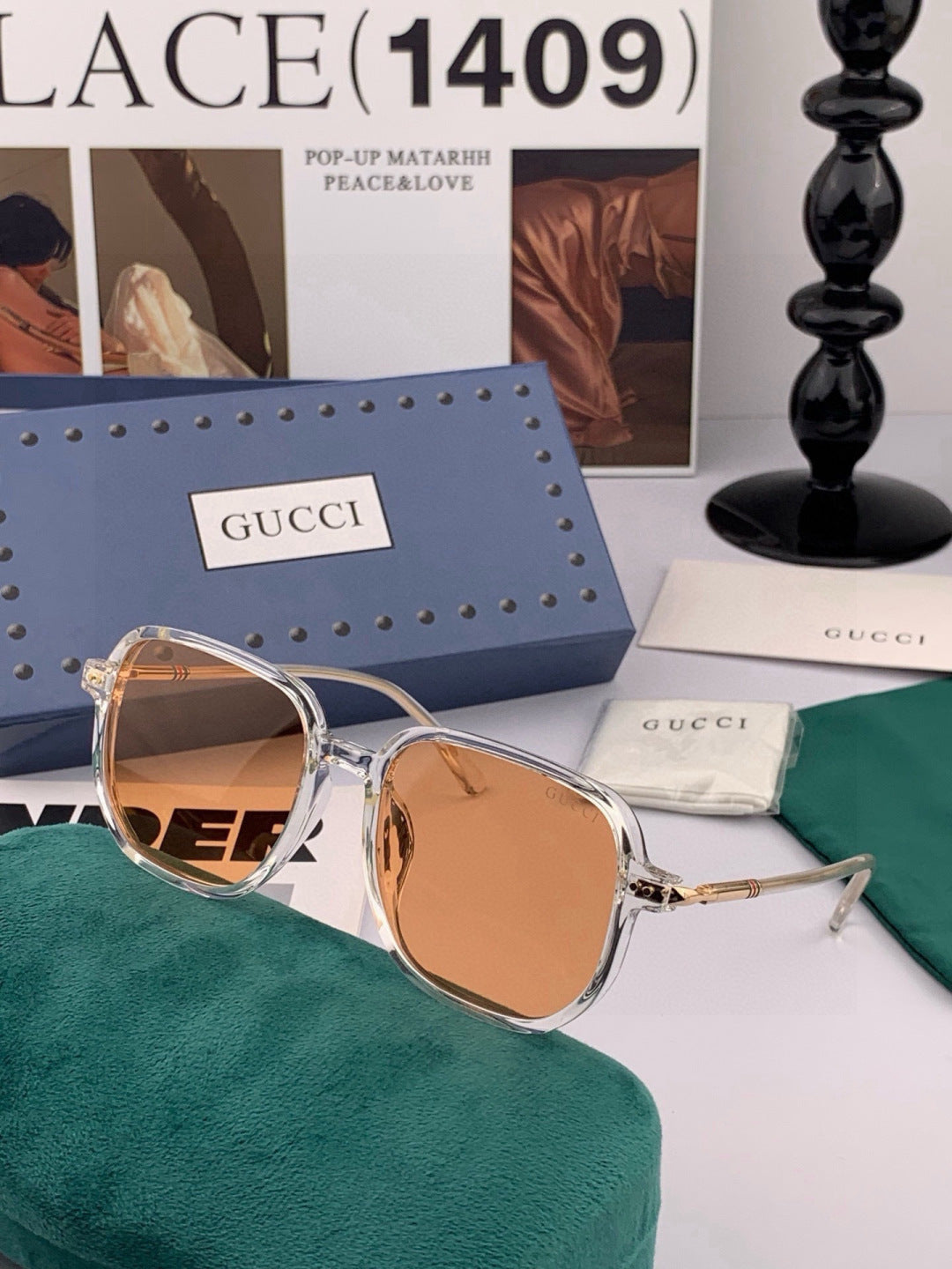 Gucci G2220 Polarized Square Gold Lens Sunglasses for Men & Women - detail image 3