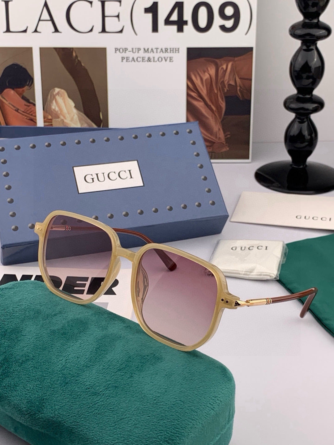 Gucci G2220 Polarized Square Gold Lens Sunglasses for Men & Women
