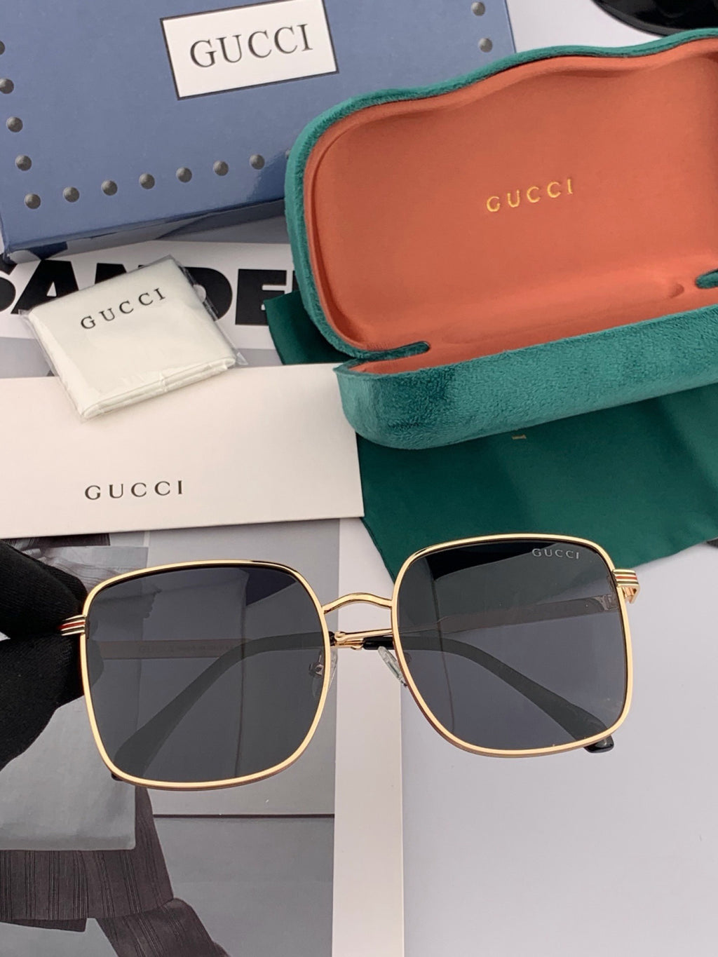 Gucci G2220 Polarized Square Black Lens Sunglasses for Men & Women - 493312 - detail image 2