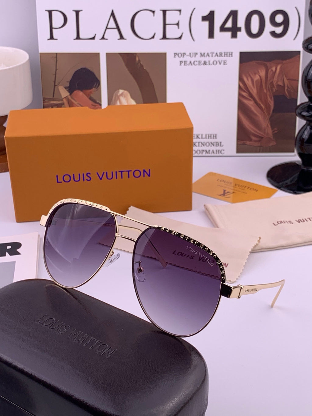 Louis Vuitton L01744 Aviator Black Lens Sunglasses for Men & Women - 486234 - detail image 2