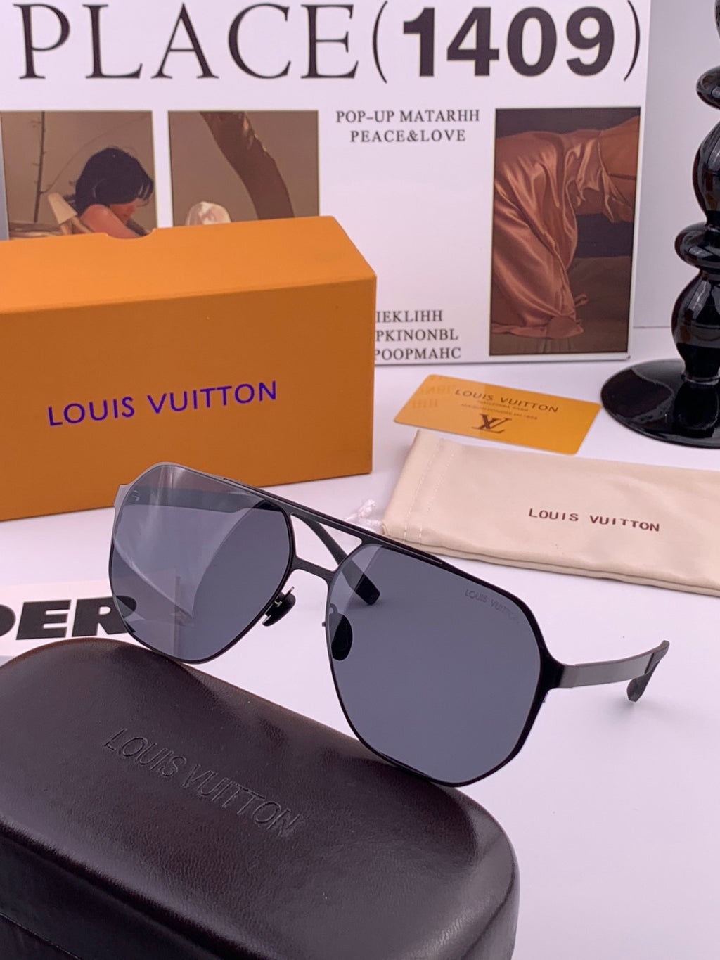 Louis Vuitton L3252 Polarized Aviator Orange Lens Sunglasses for Men - detail image 4