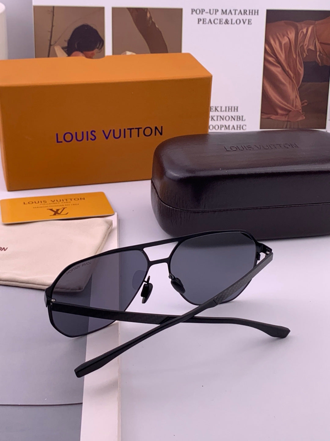 Louis Vuitton L3252 Polarized Aviator Orange Lens Sunglasses for Men - detail image 6