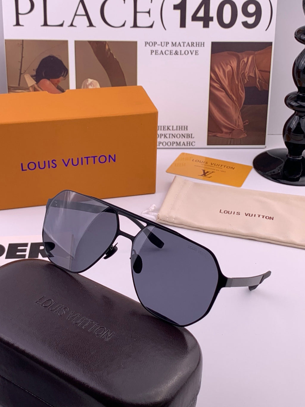 Louis Vuitton L3252 Polarized Aviator Orange Lens Sunglasses for Men - detail image 3