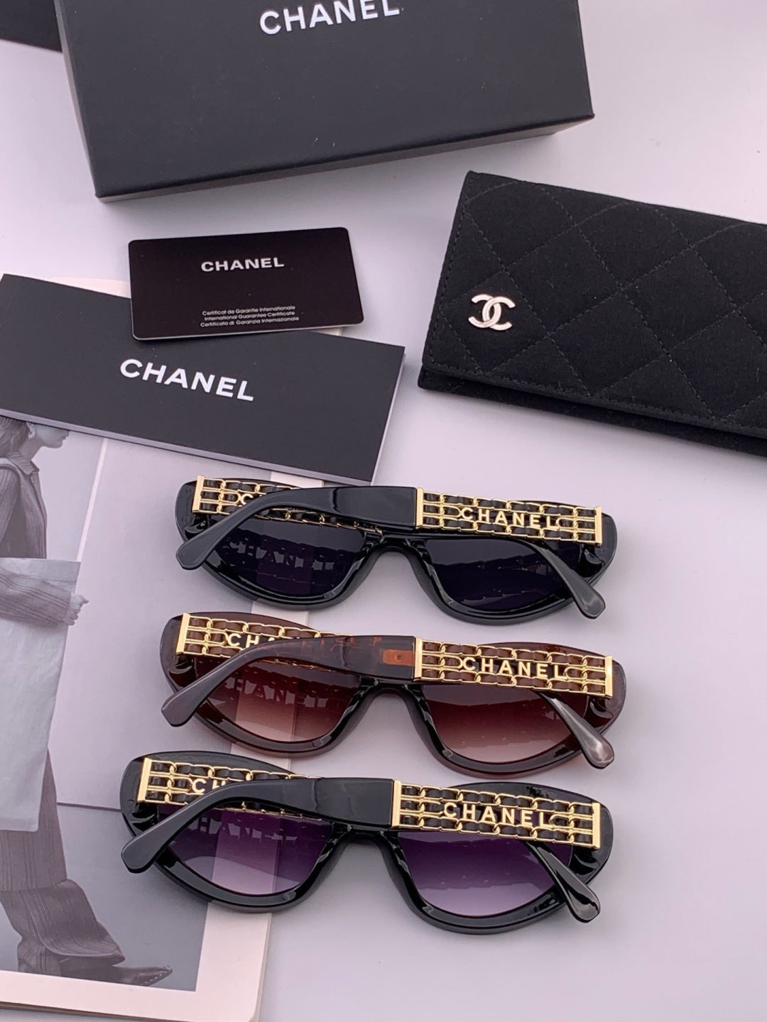 Chanel CH300 Polarized Square Gold Lens Sunglasses for Men & Women - detail image 6