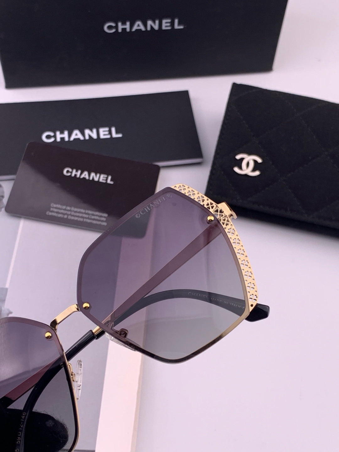 Chanel CH1791 Lightweight Rimless Gold Lens Sunglasses for Women - detail image 3