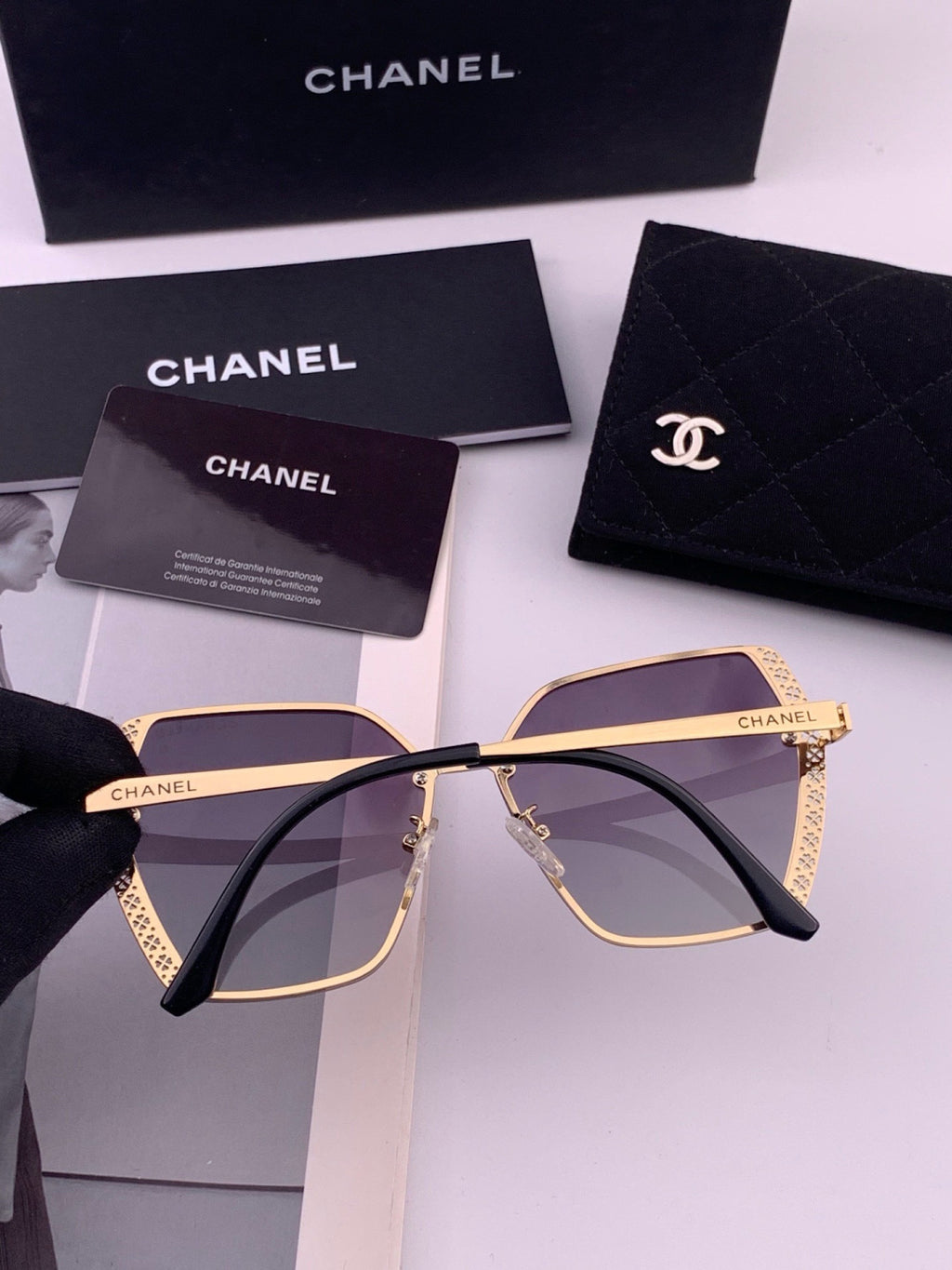 Chanel CH1791 Lightweight Rimless Gold Lens Sunglasses for Women - detail image 4