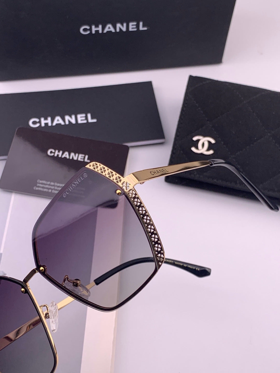 Chanel CH1791 Lightweight Rimless Gold Lens Sunglasses for Women - detail image 2
