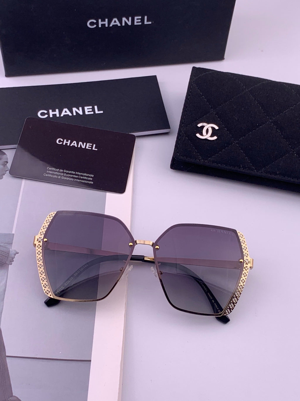 Chanel CH1791 Lightweight Rimless Gold Lens Sunglasses for Women - detail image 6