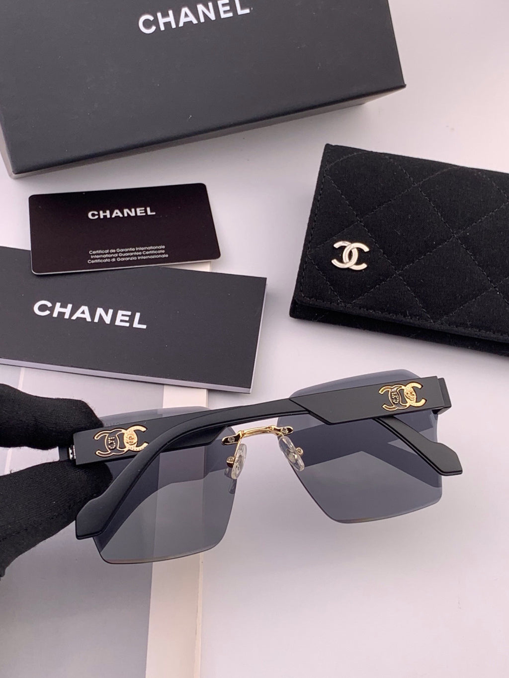 Chanel CH8851 Polarized Square Gold Lens Sunglasses for Women - detail image 4