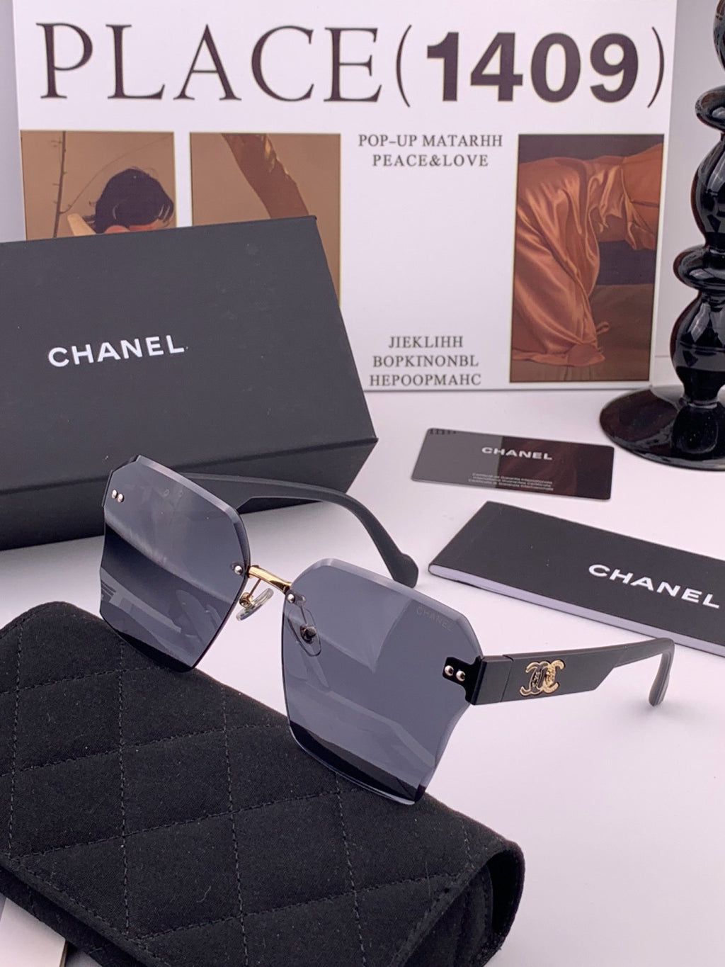 Chanel CH8851 Polarized Square Gold Lens Sunglasses for Women - detail image 2