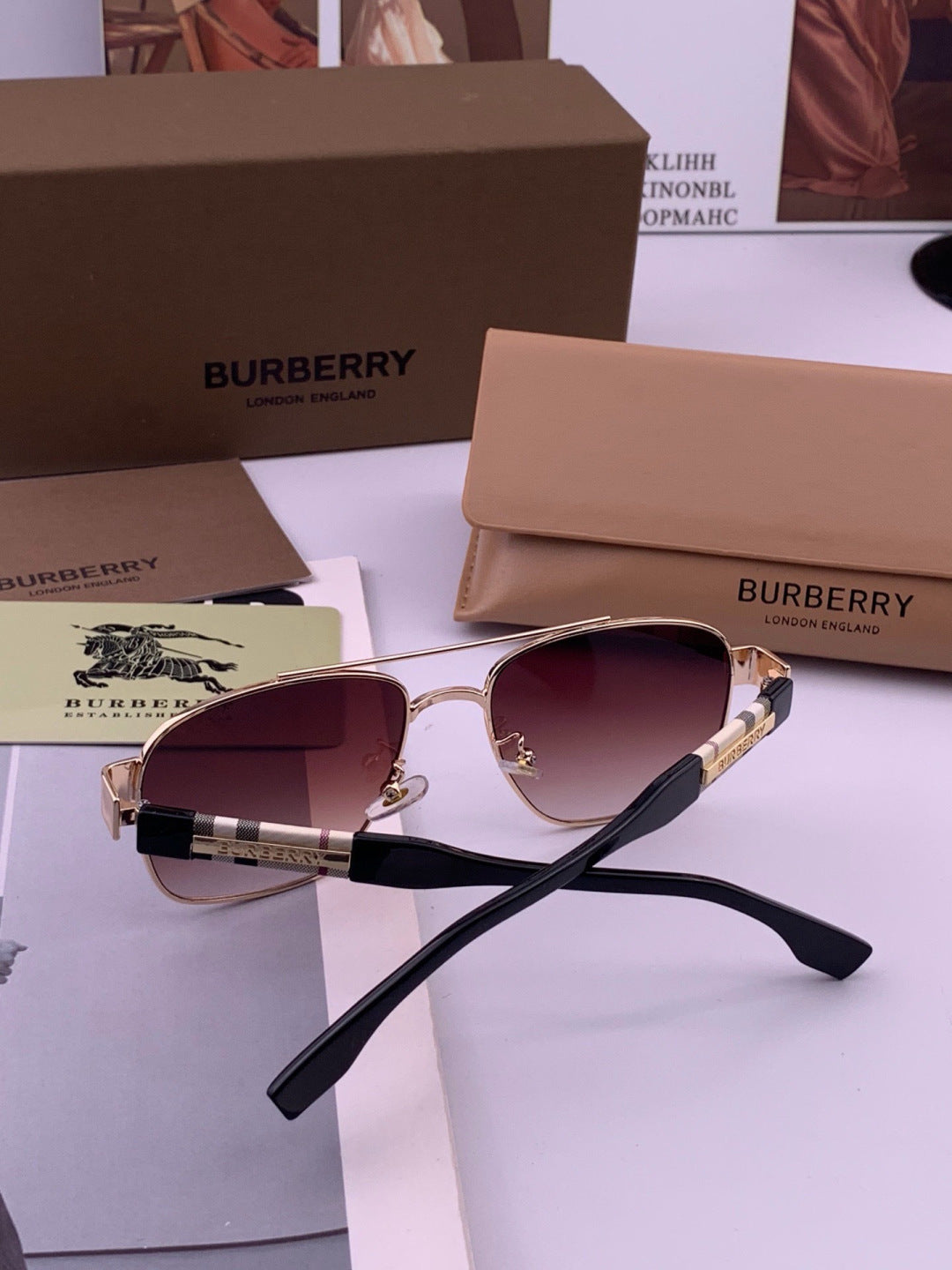 Burberry B201 Aviator Black Lens Sunglasses for Men - detail image 6