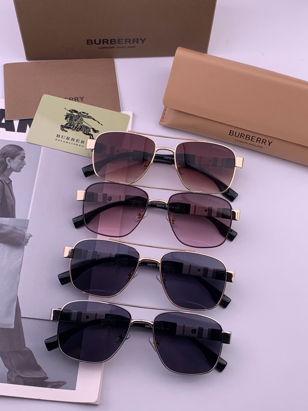 Burberry B201 Aviator Black Lens Sunglasses for Men - detail image 8