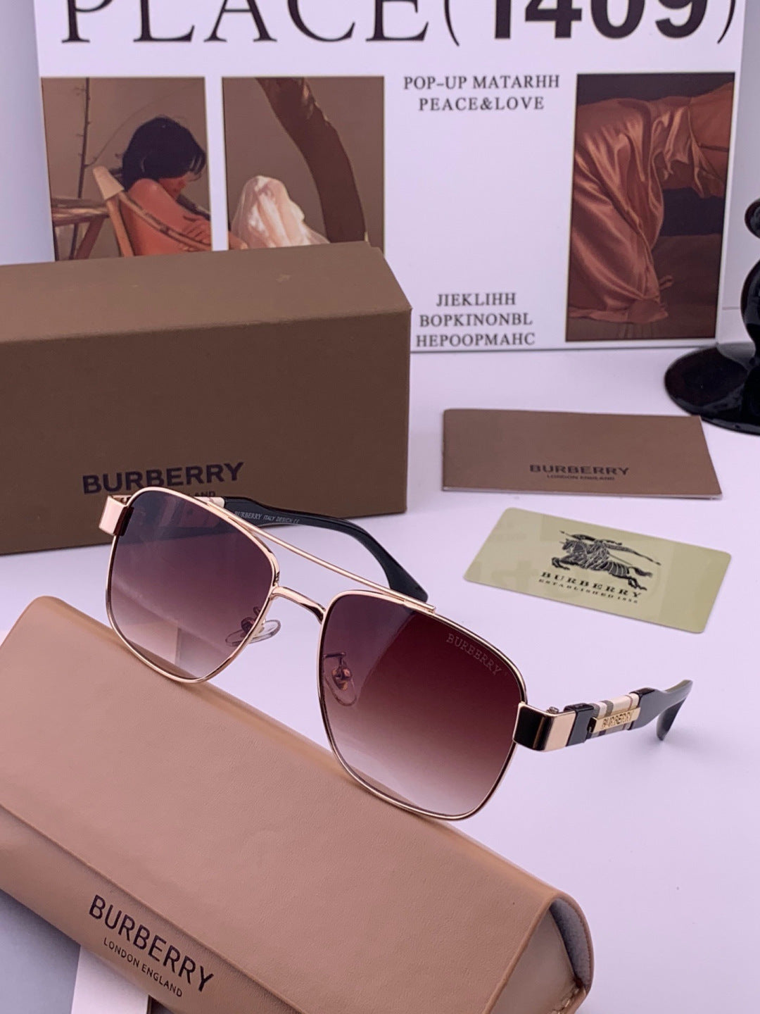 Burberry B201 Aviator Black Lens Sunglasses for Men - detail image 2
