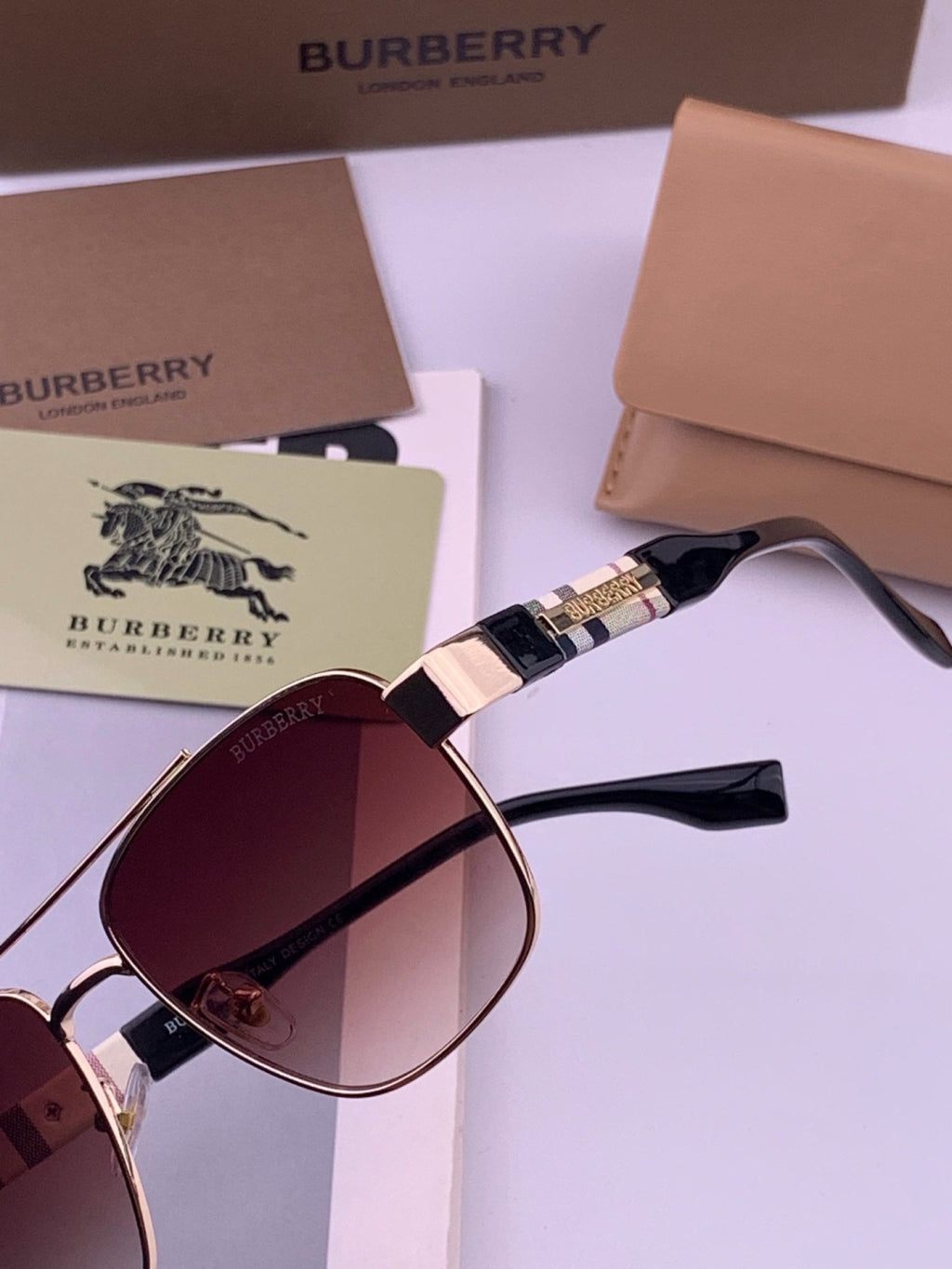Burberry B201 Aviator Black Lens Sunglasses for Men - detail image 3