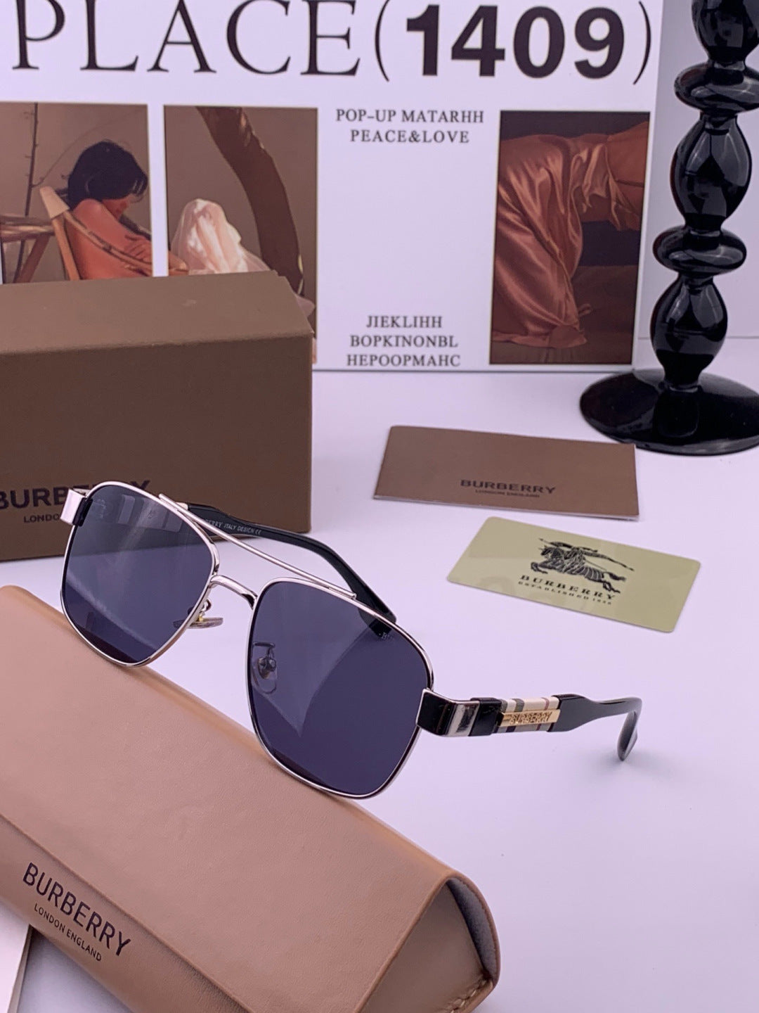 Burberry B201 Aviator Blue Lens Sunglasses for Men - detail image 2