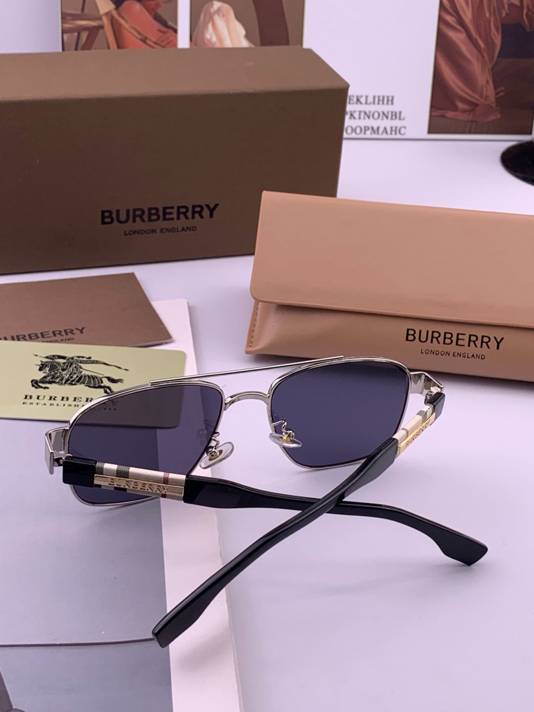 Burberry B201 Aviator Blue Lens Sunglasses for Men - detail image 6