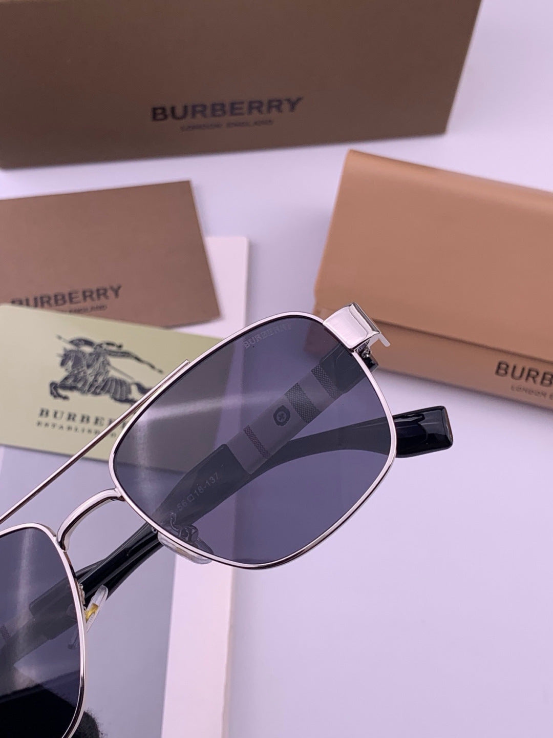 Burberry B201 Aviator Blue Lens Sunglasses for Men - detail image 4