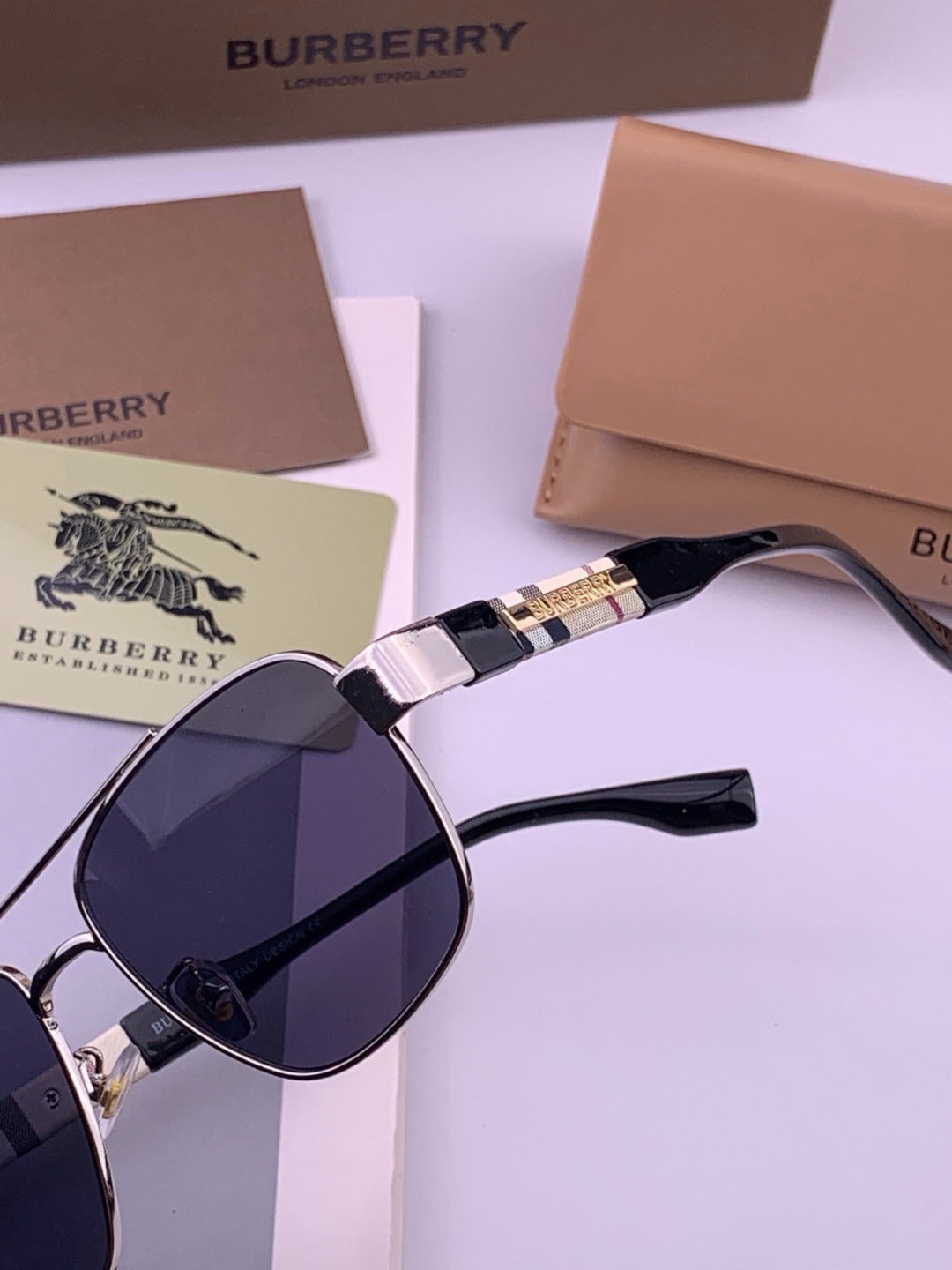 Burberry B201 Aviator Blue Lens Sunglasses for Men - detail image 3
