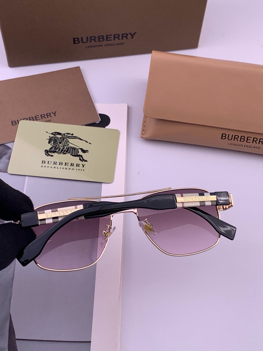 Burberry B201 Aviator Purple Lens Sunglasses for Men - detail image 3