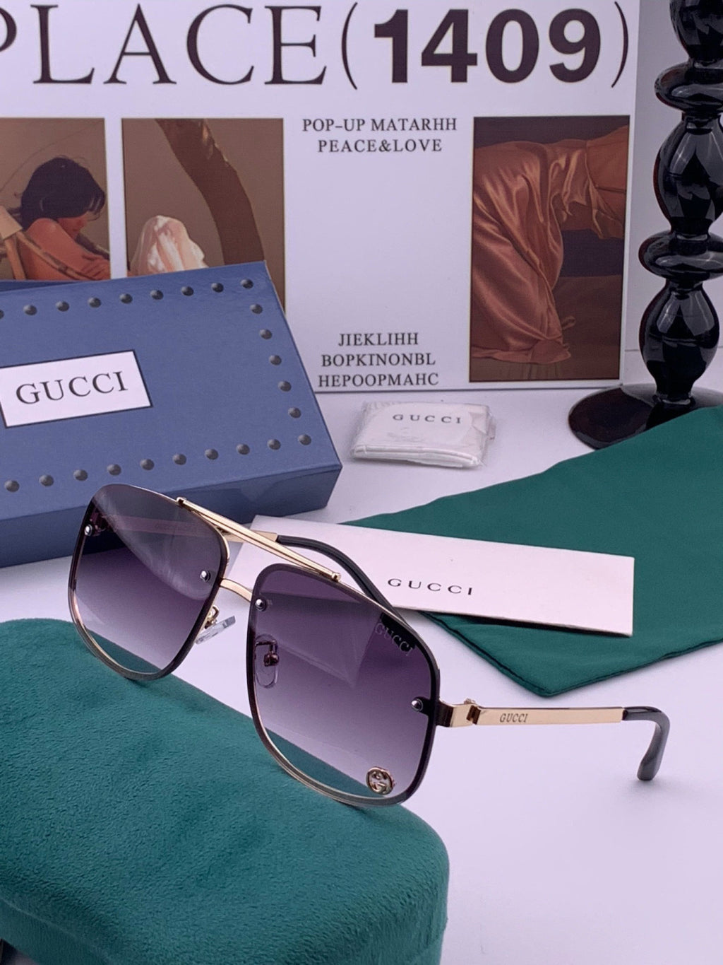 Gucci G41741 Aviator Black Lens Sunglasses for Men & Women - detail image 2