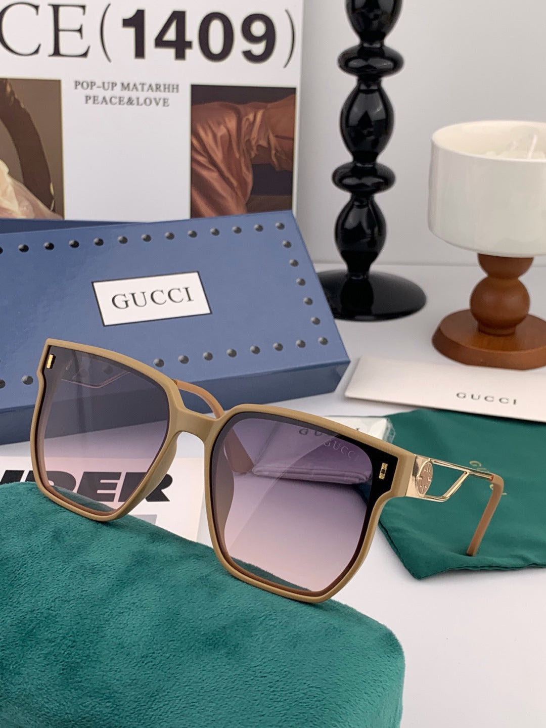 Gucci G9294 Polarized Square Red Lens Sunglasses for Men & Women