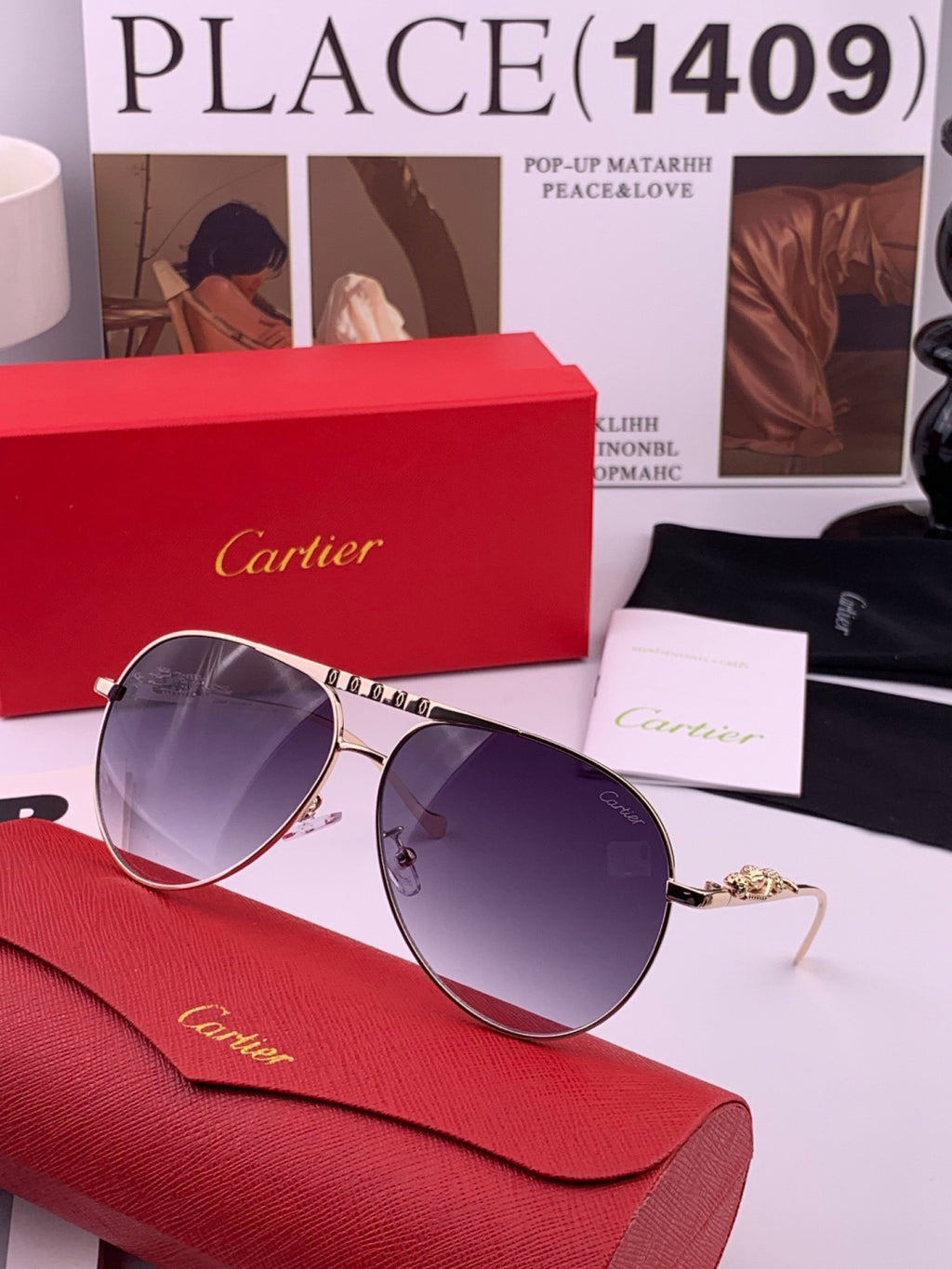 Cartier K41758 Fashion Red Lens Sunglasses for Men & Women - detail image 2