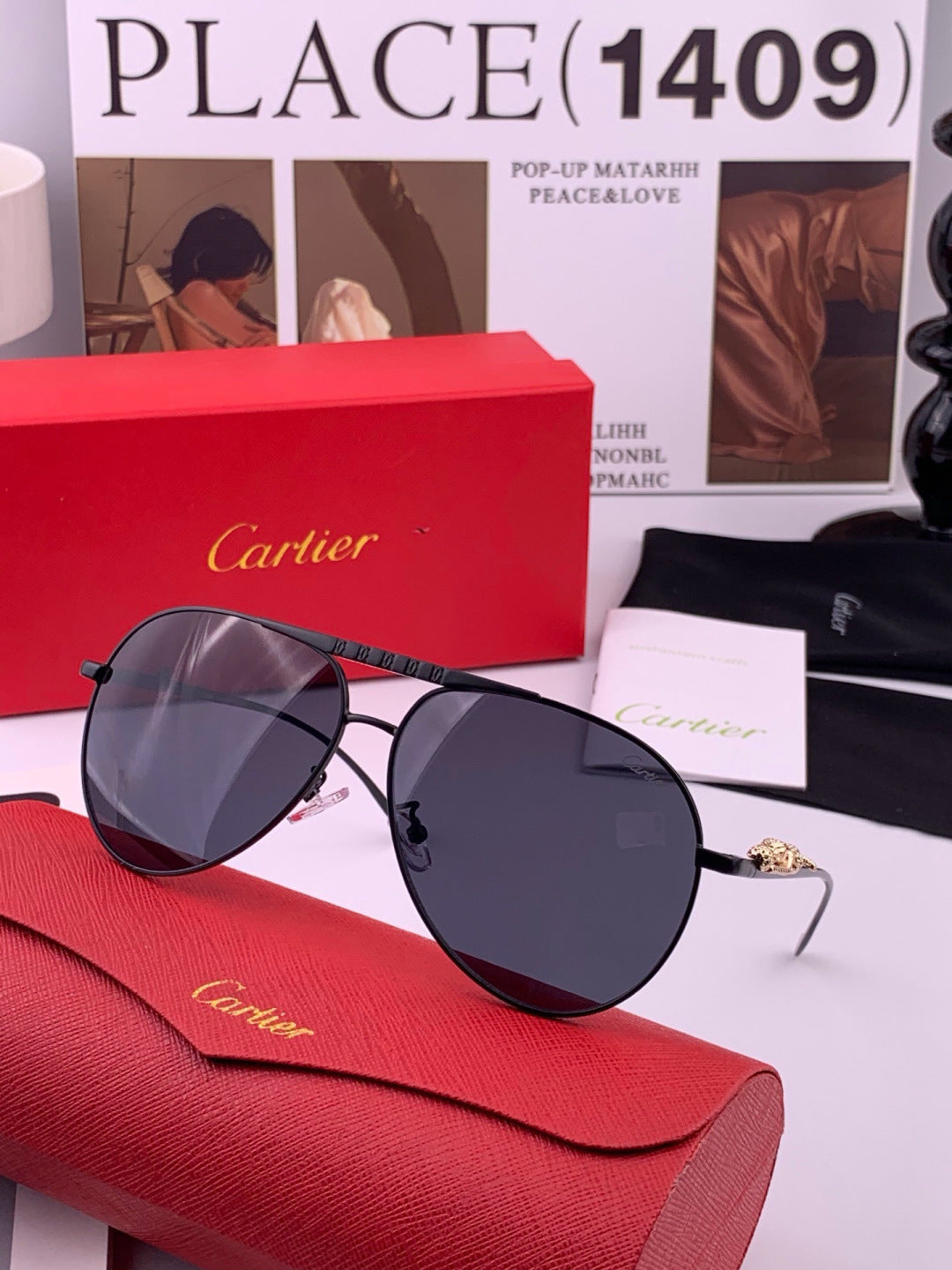 Cartier K41758 Fashion Red Lens Sunglasses for Men & Women - detail image 4