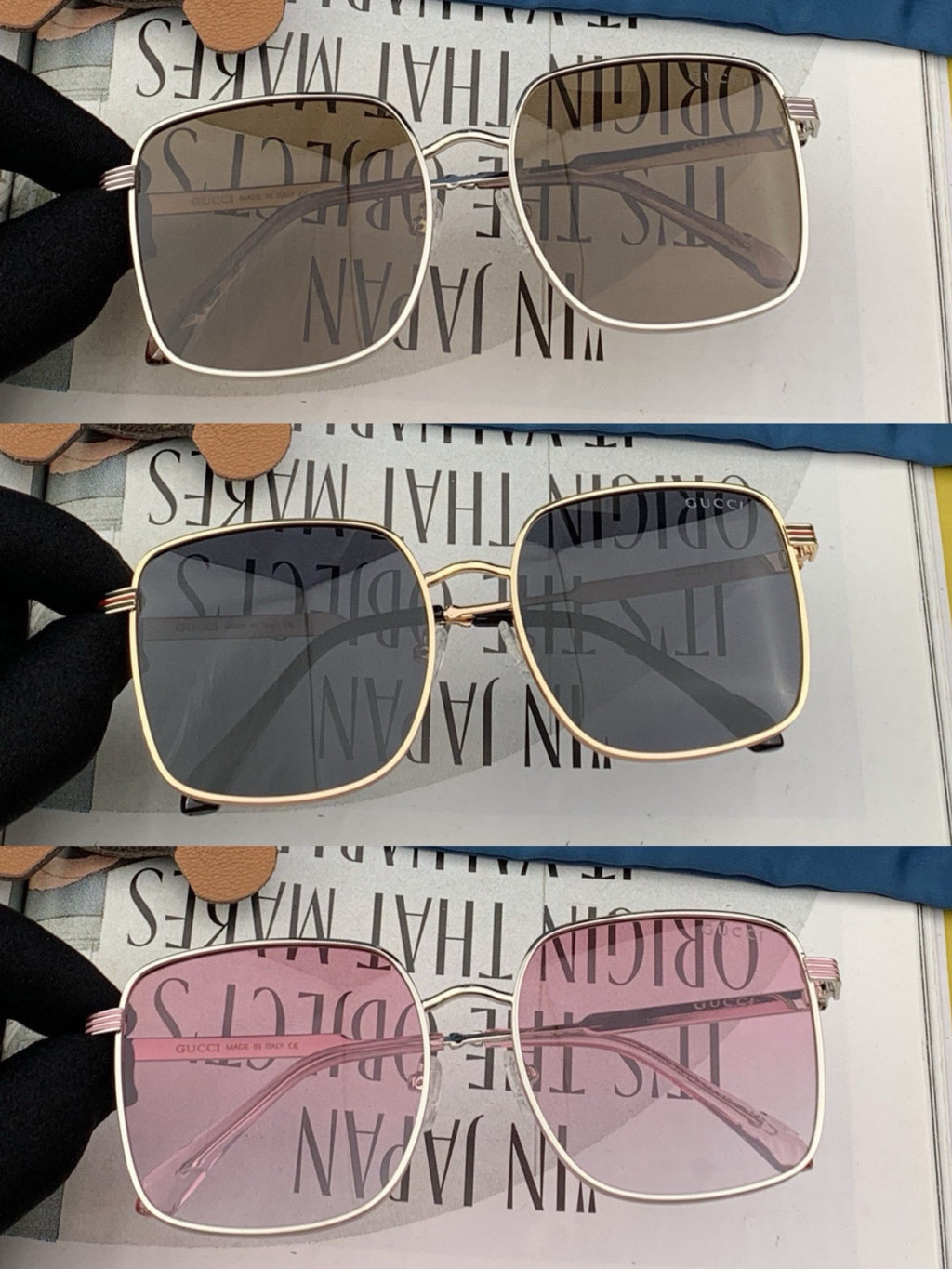 Gucci G3145 Metal Square Red Lens Sunglasses for Men & Women - detail image 3