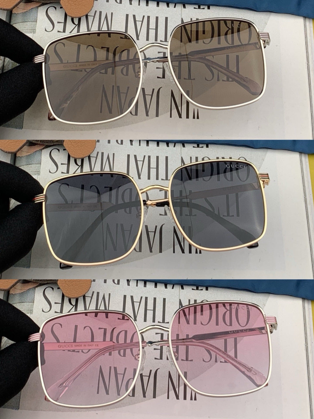 Gucci G3145 Metal Square Red Lens Sunglasses for Men & Women - detail image 3