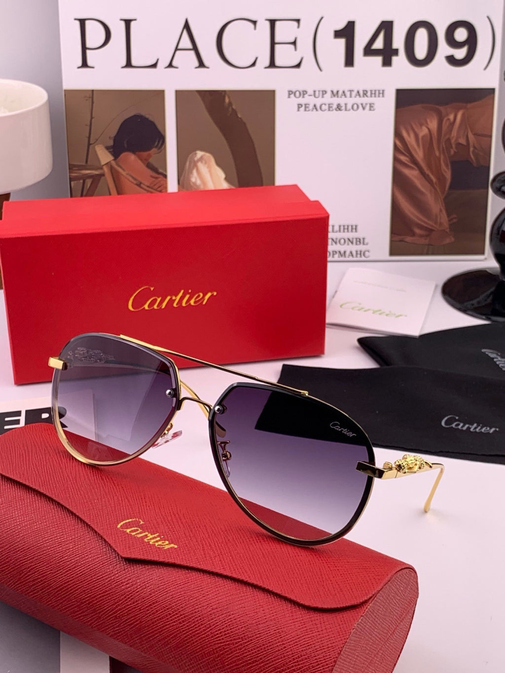 Cartier K21758 Fashion Black Lens Sunglasses for Men & Women - detail image 4