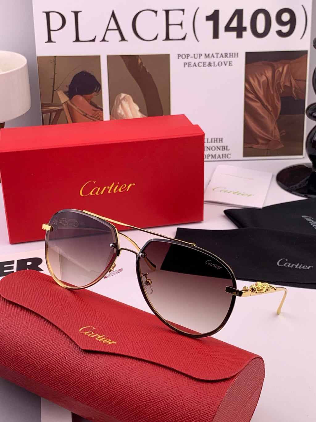 Cartier K21758 Fashion Black Lens Sunglasses for Men & Women - detail image 5