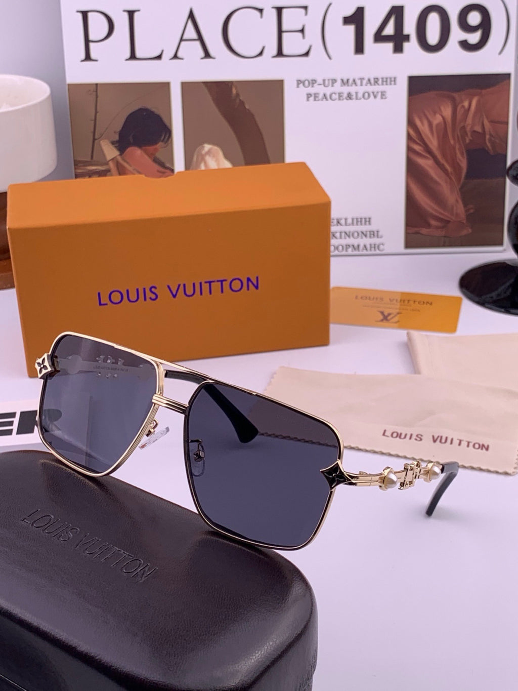 Louis Vuitton L11757 Aviator Black Lens Sunglasses for Men & Women - detail image 6