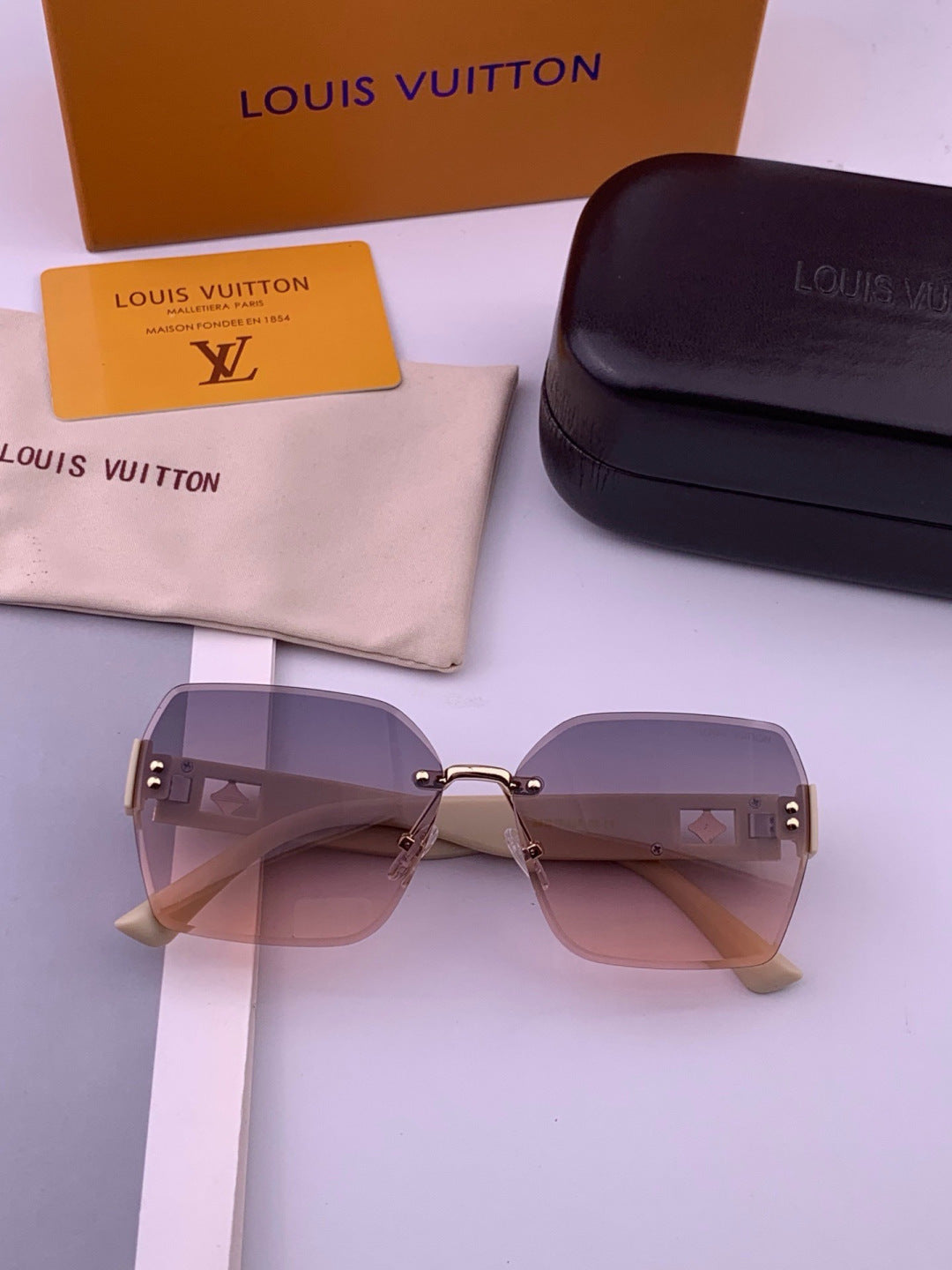 Louis Vuitton L9261 Square Gold Lens Sunglasses for Men & Women