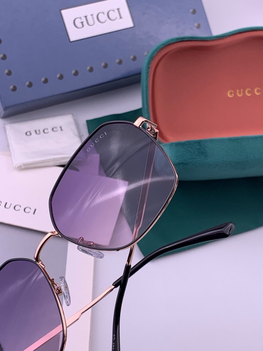 Gucci G5826 Metal Square Purple Lens Sunglasses for Men & Women - detail image 6