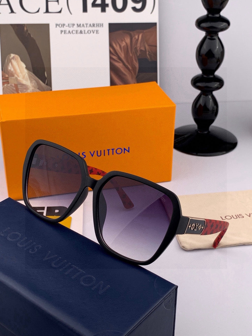 Louis Vuitton L3305 Square Red Lens Sunglasses for Men & Women - detail image 4