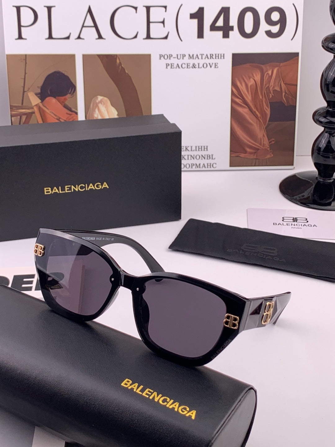 Balenciaga BL1350 Metal Fashion Black Lens Sunglasses for Men & Women