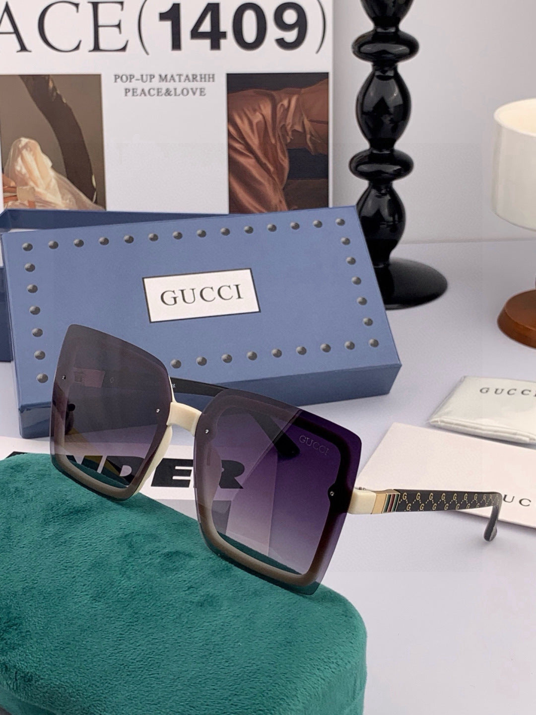 Gucci G9222 Polarized Square Gold Lens Sunglasses for Men & Women - detail image 4