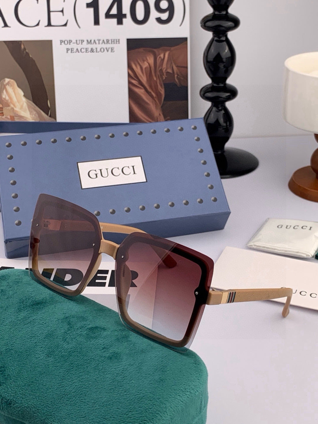 Gucci G9222 Polarized Square Gold Lens Sunglasses for Men & Women - detail image 5