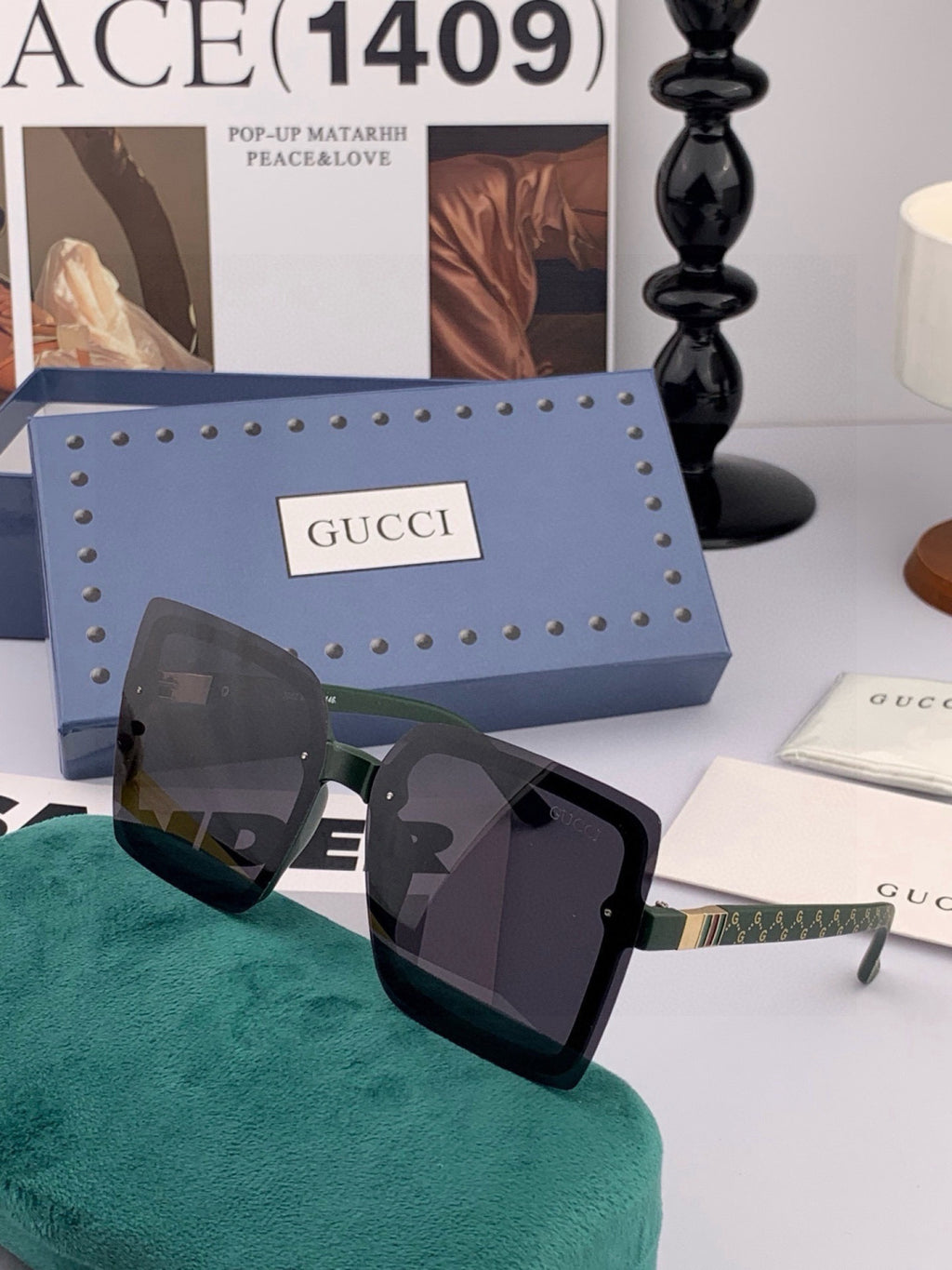 Gucci G9222 Polarized Square Gold Lens Sunglasses for Men & Women - detail image 6