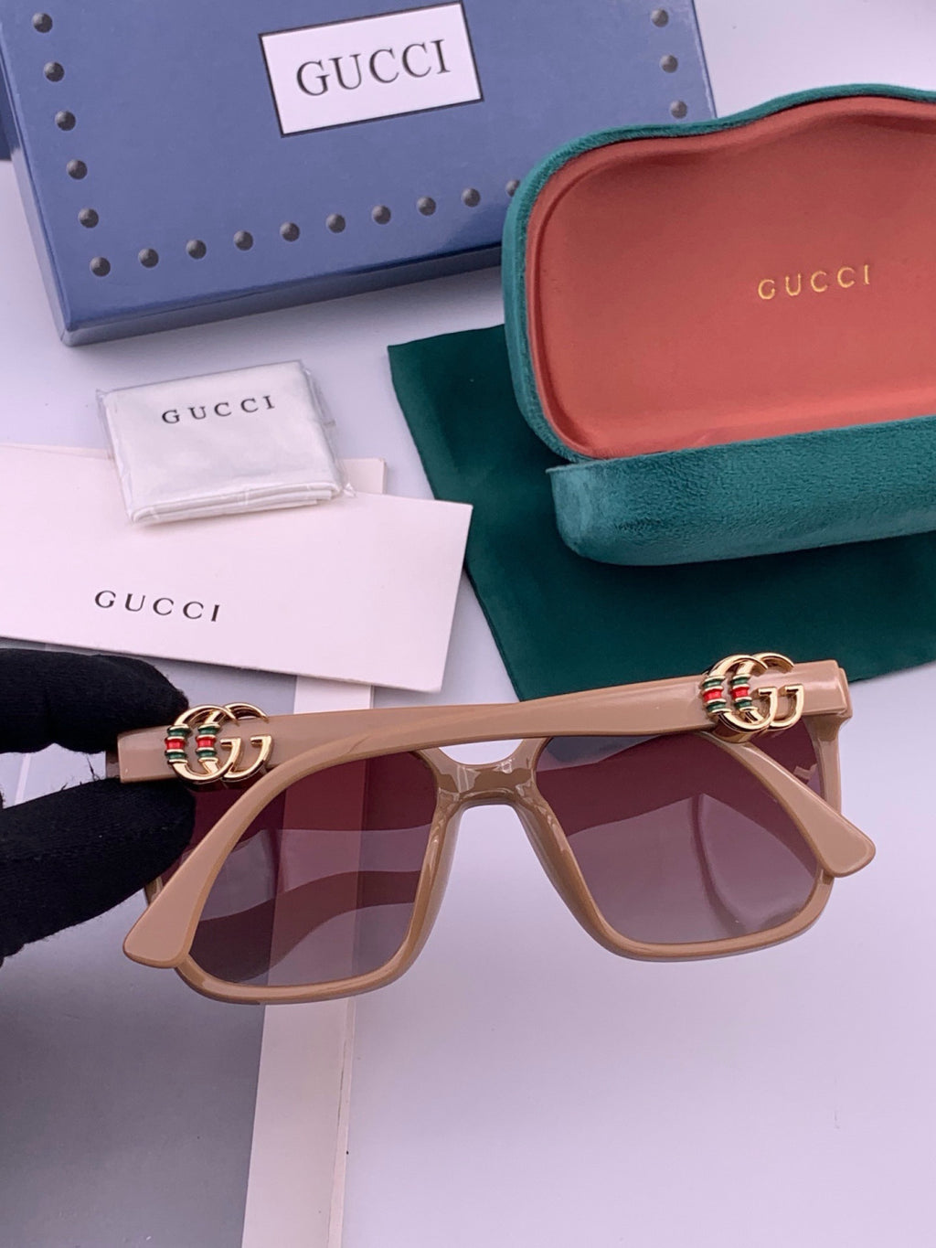 Gucci G0262 Polarized Square Gold Lens Sunglasses for Men & Women - detail image 4