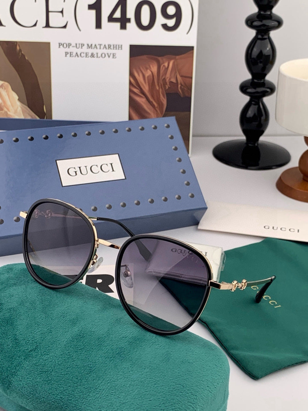 Gucci G2211 Round Red Lens Sunglasses for Men & Women