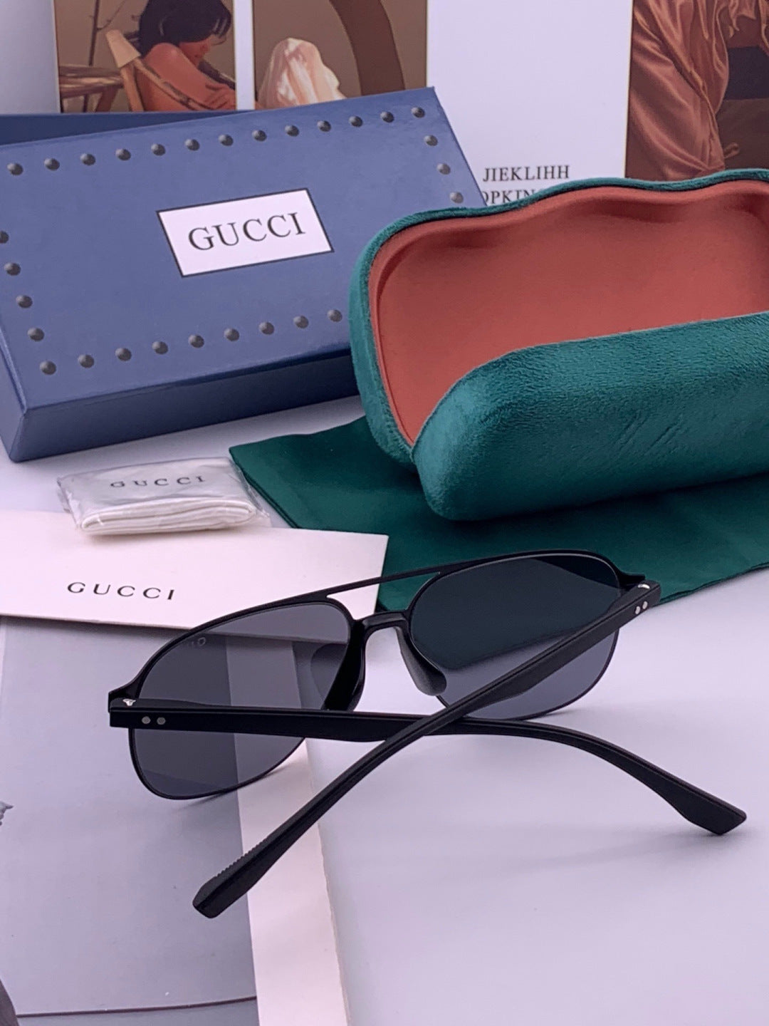 Gucci G2807 Polarized Aviator Black Lens Sunglasses for Men - detail image 6