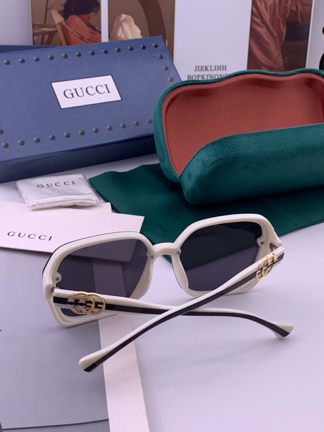 Gucci G0772 Polarized Square Gold Lens Sunglasses for Women - detail image 5