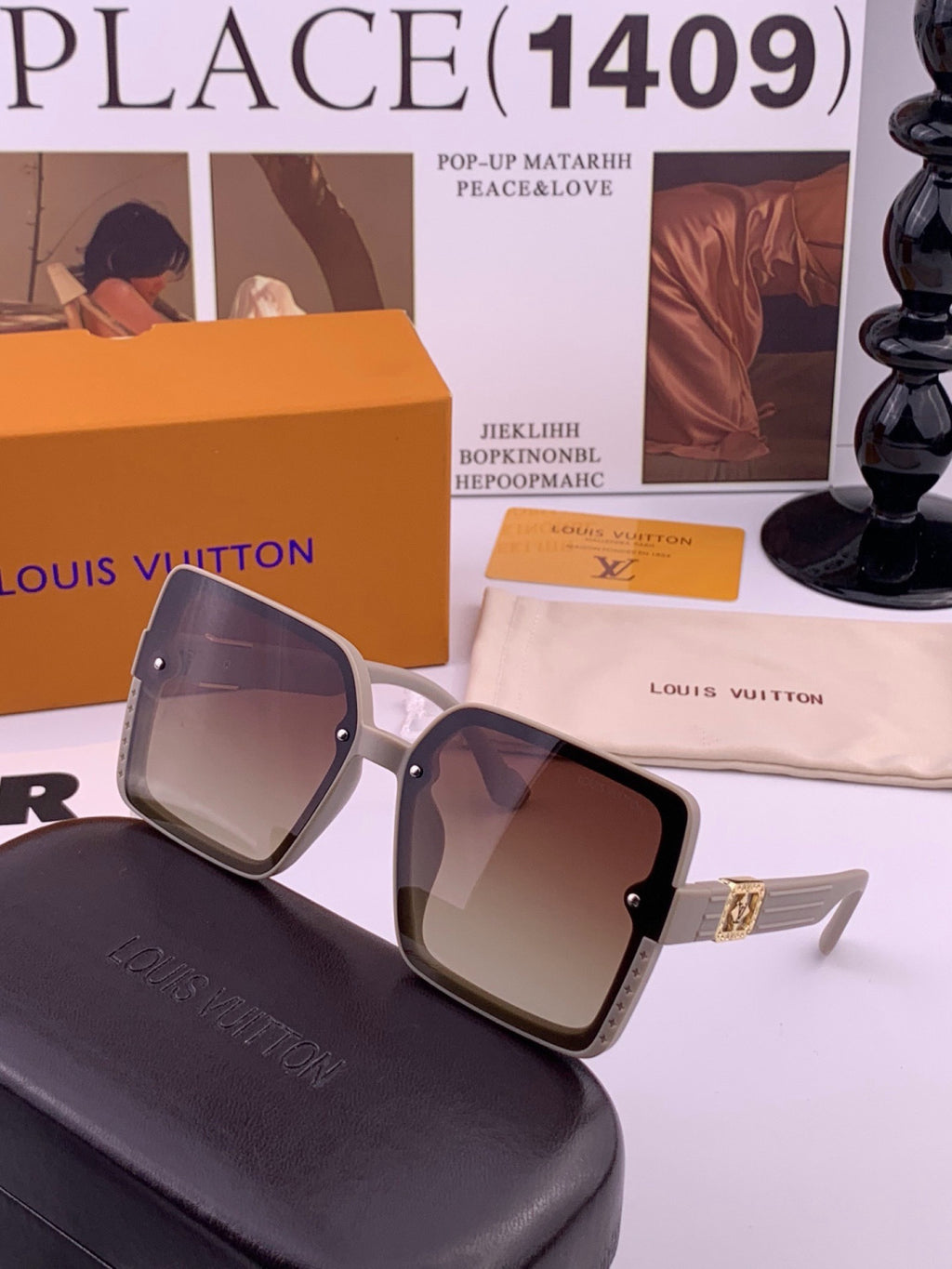 Louis Vuitton L1845 Polarized Square Black Lens Sunglasses for Men & Women - detail image 3